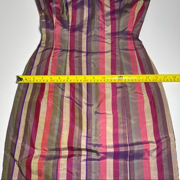 VTG 50s 60s Silk Striped Multicolored Stripes Handmade Dress Sheer Lining Lk New - Picture 10 of 16
